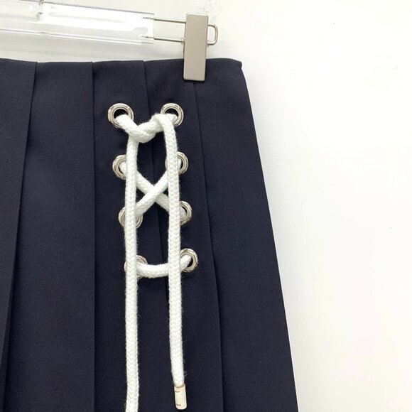 Prada Womens Deep Blue Wool Pleated Skirt With Lace-Up Detail Size 36 XS Made In - Picture 8 of 8